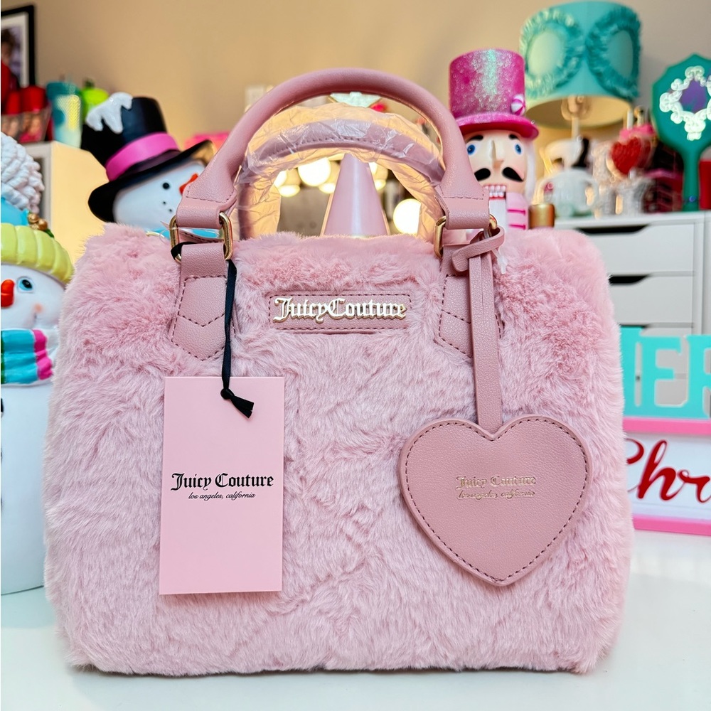 NEW Juicy Couture Faux Fur Fuzzy Pink Satchel